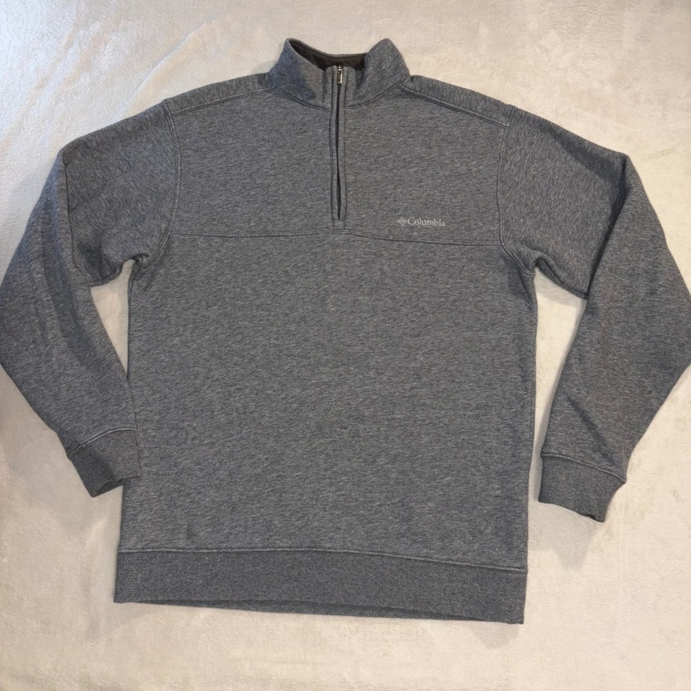 Columbia Mens Quarter Zip Pullover Fleece Lined Heather Grey Mock Neck Small